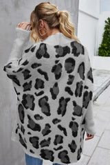 Oversized leopard print knit cardigan - View 6 | TEVQA