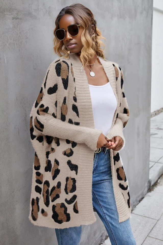 Leopard Pattern Fuzzy Cardigan | Dress In Beauty