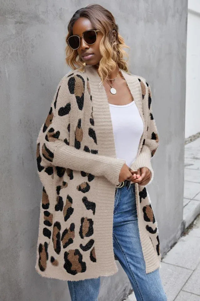 Oversized leopard print knit cardigan - View 8 | TEVQA