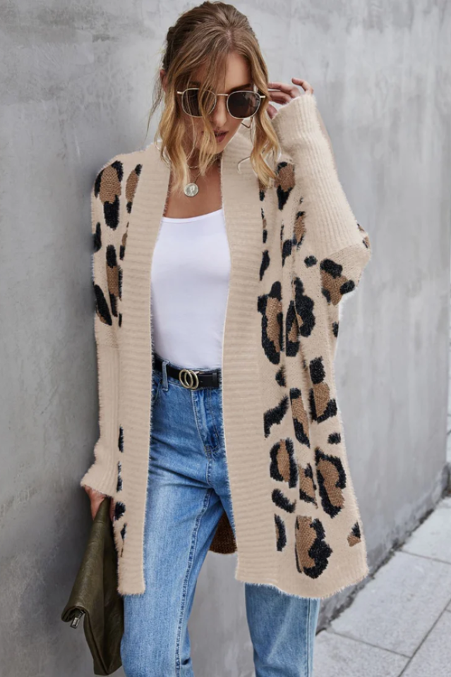 Leopard Pattern Fuzzy Cardigan | Dress In Beauty