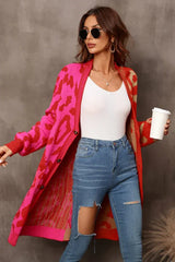 Vibrant Color-Block Leopard Cardigan - TEVQA