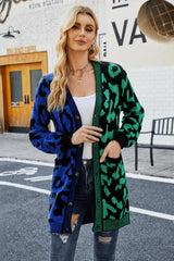 Vibrant Color-Block Leopard Cardigan - TEVQA