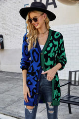 Vibrant Color-Block Leopard Cardigan - TEVQA
