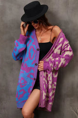 Vibrant Color-Block Leopard Cardigan - TEVQA
