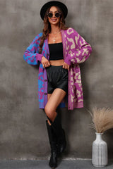 Vibrant Color-Block Leopard Cardigan - TEVQA