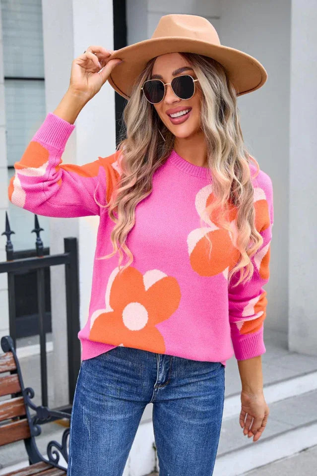 Bloom Oversized Floral Knit Sweater - TEVQA