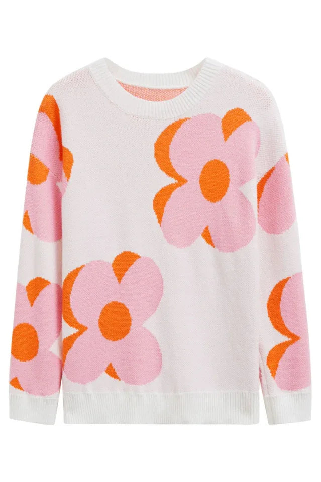 Bloom Oversized Floral Knit Sweater - TEVQA