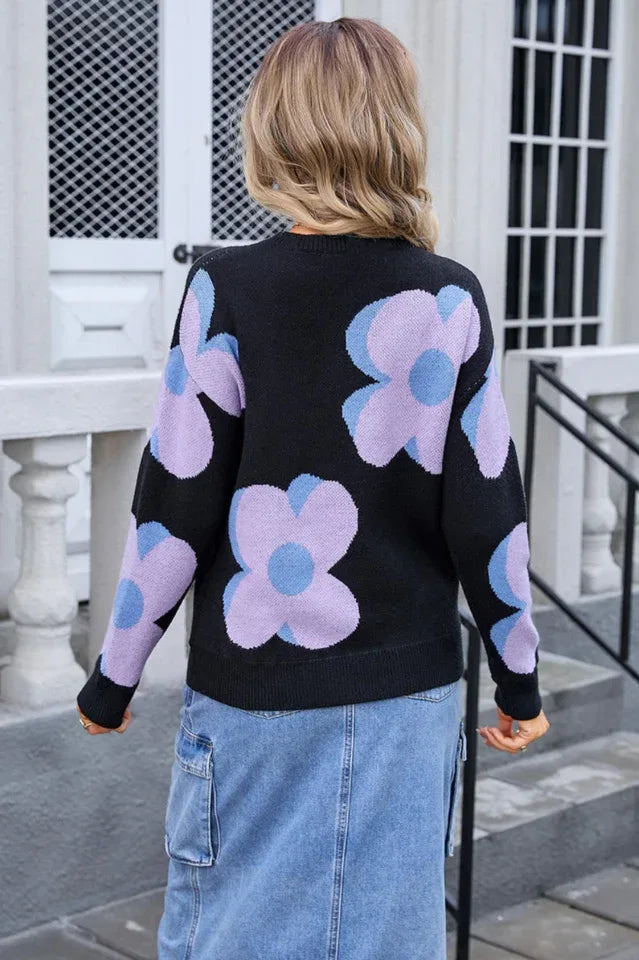 Bloom Oversized Floral Knit Sweater - TEVQA