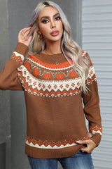 Vintage Pumpkin Fair Isle Knit Sweater - TEVQA