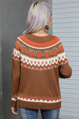 Vintage Pumpkin Fair Isle Knit Sweater - TEVQA