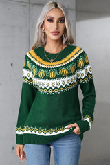 Vintage Pumpkin Fair Isle Knit Sweater - TEVQA