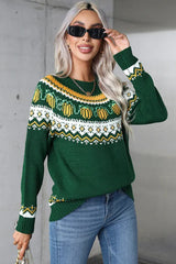 Vintage Pumpkin Fair Isle Knit Sweater - TEVQA