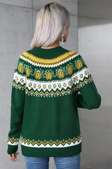 Vintage Pumpkin Fair Isle Knit Sweater - TEVQA