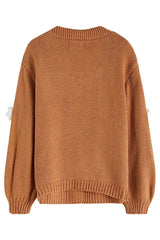 Camel 3D Floral Lantern Sleeve Cardigan - View 7 | TEVQA