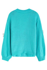 Camel 3D Floral Lantern Sleeve Cardigan - View 14 | TEVQA