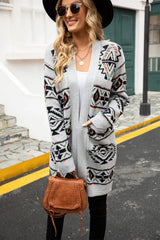 Geometric Print Long Cardigan - View 8 | TEVQA