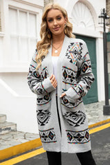 Geometric Print Long Cardigan - View 7 | TEVQA