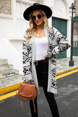 Geometric Print Long Cardigan - View 9 | TEVQA