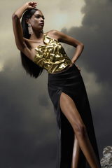 Zisel Ruched Split Satin Skirt Set | Dress In Beauty