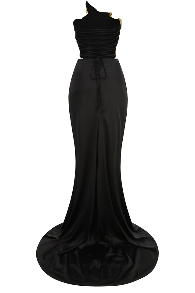 Zisel Ruched Split Satin Skirt Set | Dress In Beauty