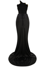 Zisel Ruched Split Satin Skirt Set | Dress In Beauty