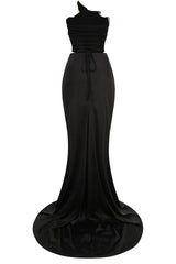 Zisel Ruched Split Satin Skirt Set - TEVQA