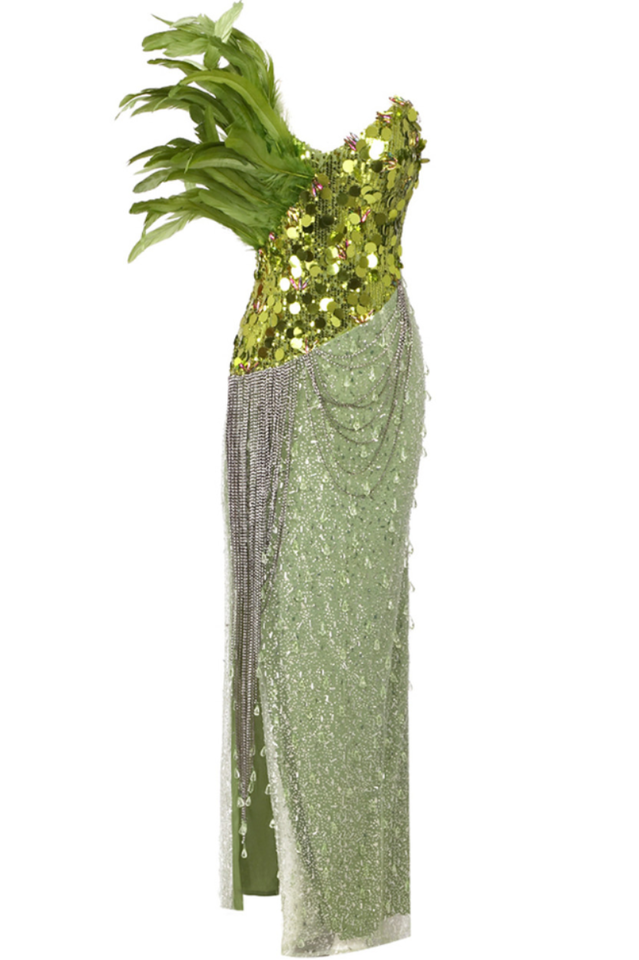 Qorow Feather Trimmed Crystal Chain Fringe Dress | Dress In Beauty