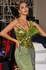 Qorow Feather Trimmed Crystal Chain Fringe Dress | Dress In Beauty