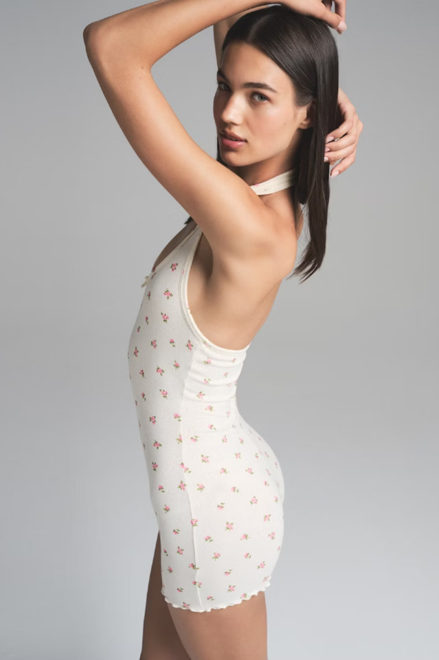 SKIMS Logo Pointelle Halter Onesie | Dress In Beauty