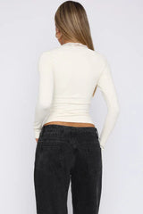 Fitted Lace Trim V-Neck Top - View 11 | TEVQA