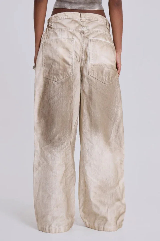 Sand Oil Wash Colossus Jeans - View 6 | TEVQA