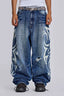 Wide leg denim jeans with graphic print - View 17 | TEVQA