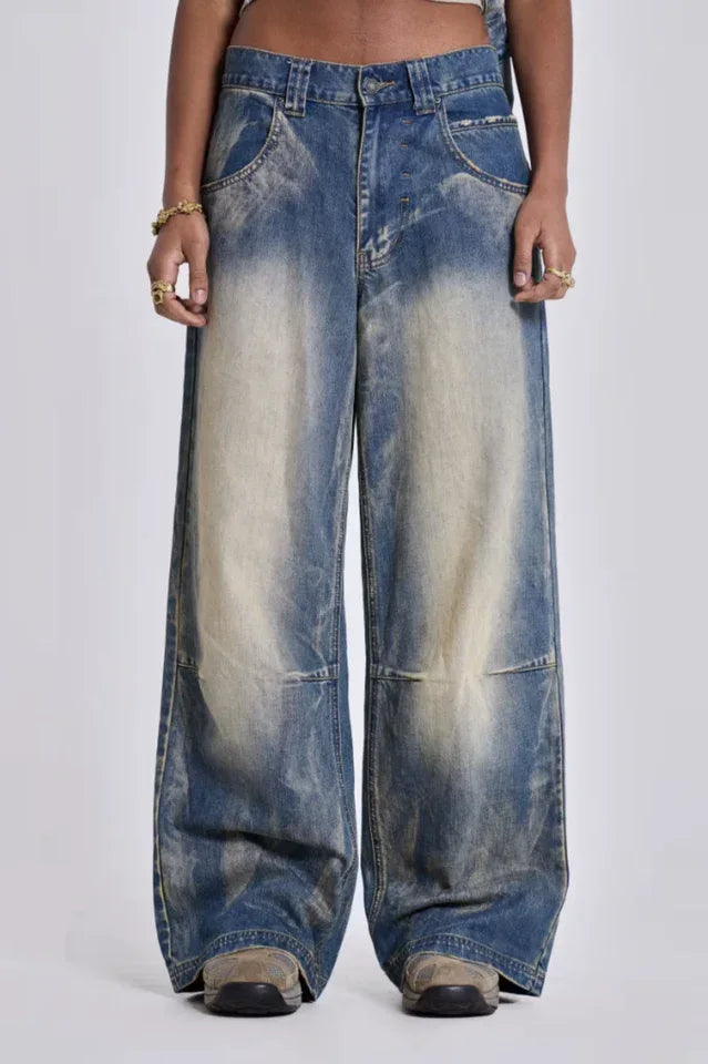 Wide leg denim jeans with graphic print - View 7 | TEVQA