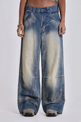 Wide leg denim jeans with graphic print - View 7 | TEVQA
