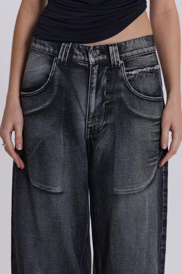 Wide leg denim jeans with graphic print - View 12 | TEVQA