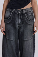 Wide leg denim jeans with graphic print - View 12 | TEVQA