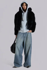 Baggy wide leg jeans in light wash slub denim - View 6 | TEVQA