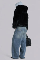 Baggy wide leg jeans in light wash slub denim - View 8 | TEVQA