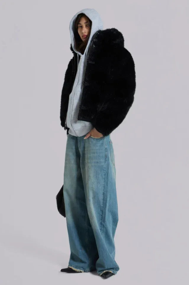 Baggy wide leg jeans in light wash slub denim - View 7 | TEVQA