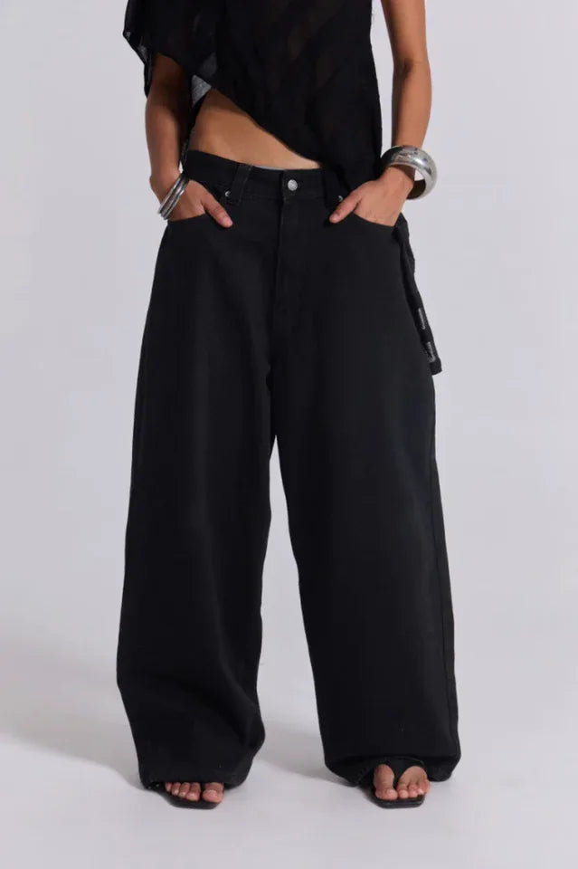 Baggy wide leg jeans in light wash slub denim - View 12 | TEVQA