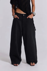 Baggy wide leg jeans in light wash slub denim - View 12 | TEVQA