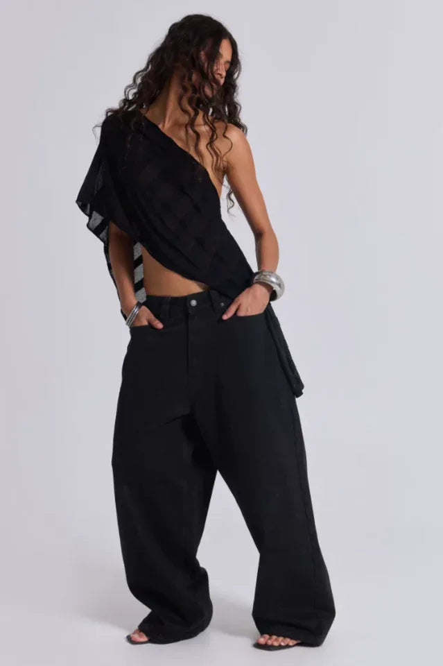 Baggy wide leg jeans in light wash slub denim - View 9 | TEVQA