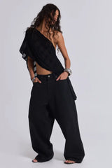 Baggy wide leg jeans in light wash slub denim - View 9 | TEVQA