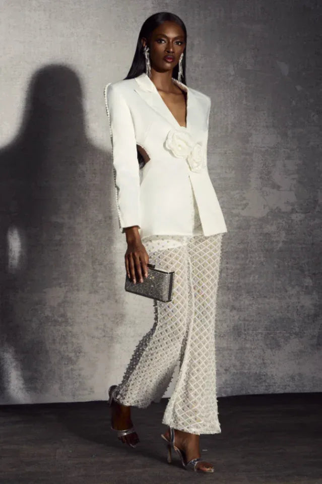Ossie Pearl Embellished Cutout Blazer Set - TEVQA