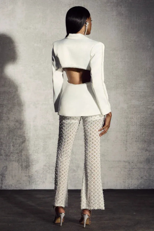 Ossie Pearl Embellished Cutout Blazer Set - TEVQA