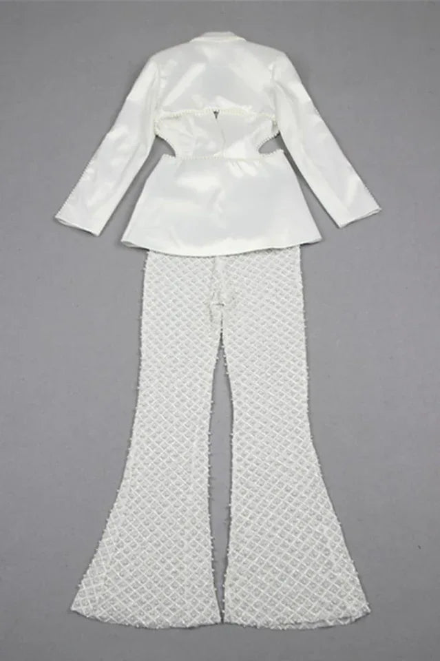 Ossie Pearl Embellished Cutout Blazer Set - TEVQA