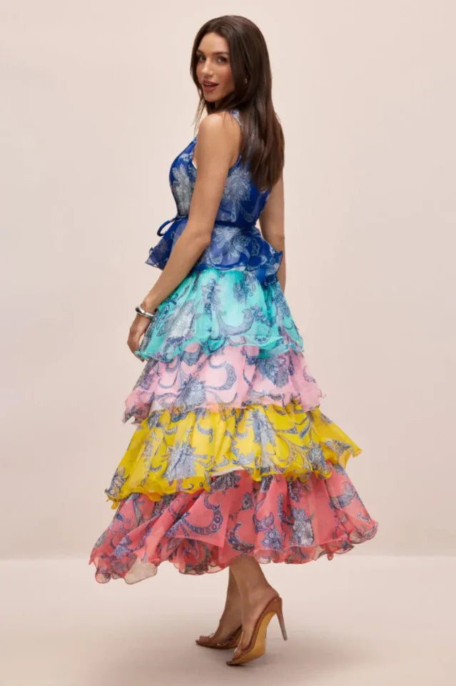 Cynthia Printed Tiered Ruffle Maxi Dress - View 8 | TEVQA