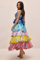 Cynthia Printed Tiered Ruffle Maxi Dress - View 8 | TEVQA