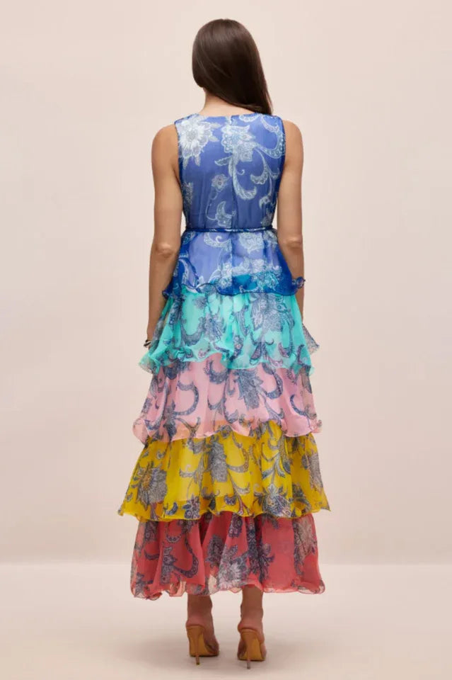 Cynthia Printed Tiered Ruffle Maxi Dress - View 9 | TEVQA