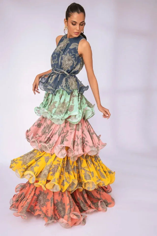 Cynthia Printed Tiered Ruffle Maxi Dress - View 10 | TEVQA